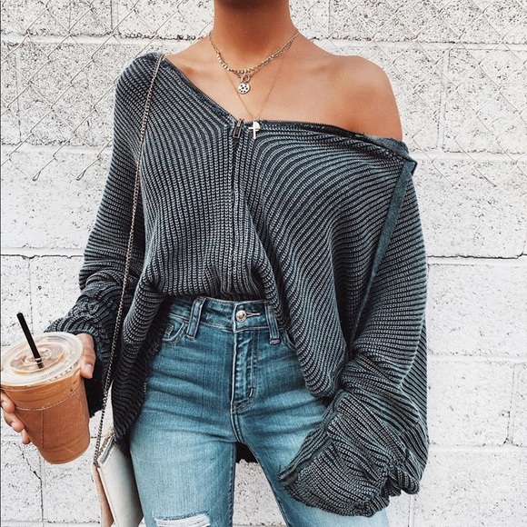 Sweaters - Navy poncho vintage wash hoodie